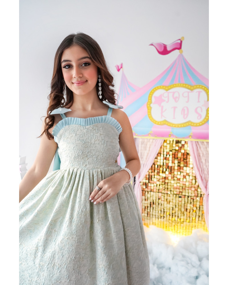 فستان بناتي جاكار بفيونكة من الخلف سيمفونية الصيف - M3636 فستان بناتي جاكار بفيونكة من الخلف سيمفونية الصيف - M3636