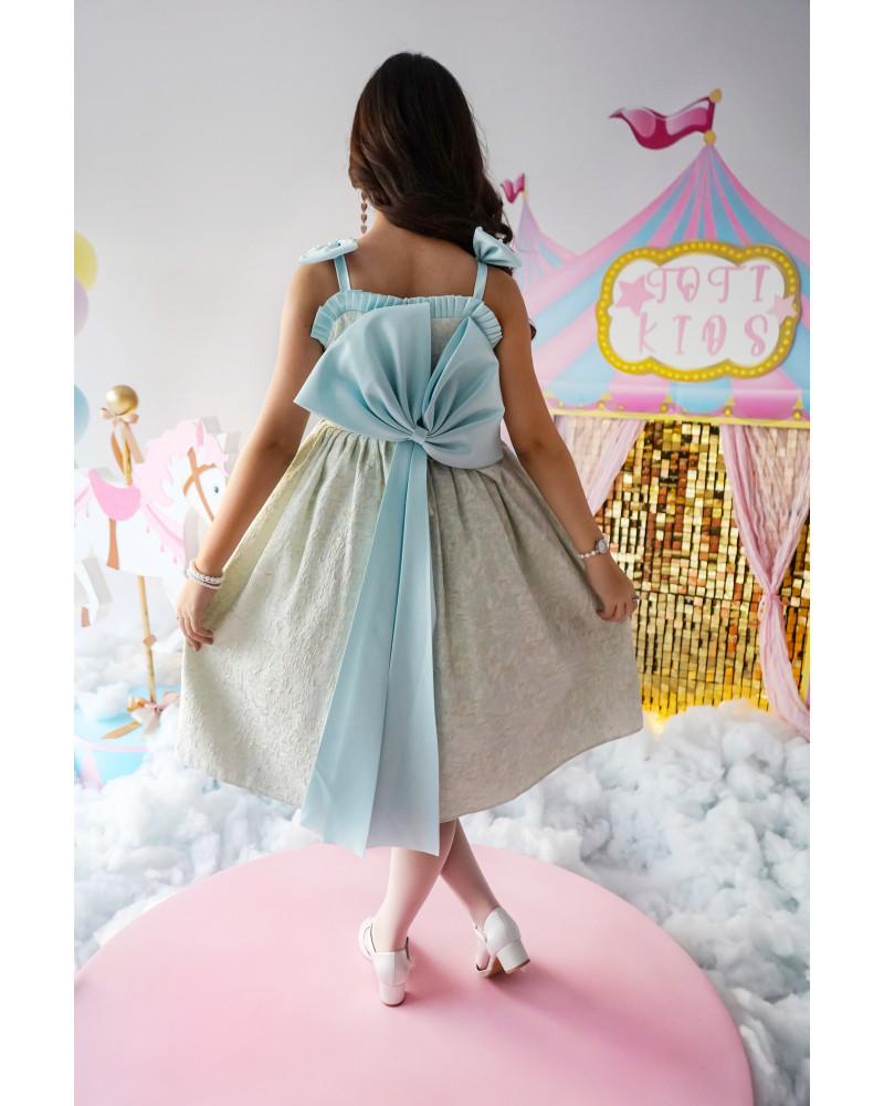 فستان بناتي جاكار بفيونكة من الخلف سيمفونية الصيف - M3636 فستان بناتي جاكار بفيونكة من الخلف سيمفونية الصيف - M3636