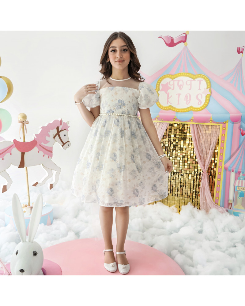 فستان بناتي أورجانزا مورد | قطعة من سماء الصيف - M3704 فستان بناتي أورجانزا مورد | قطعة من سماء الصيف - M3704