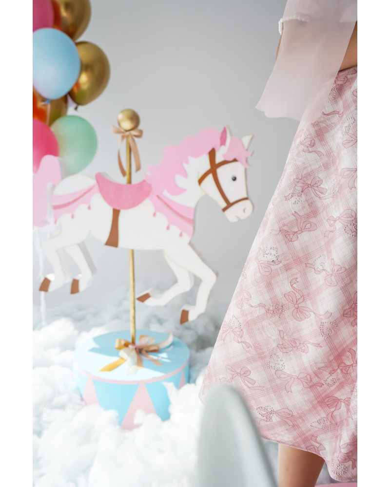 فستان بناتي كاروهات وردي تصميم كلاسيكي للحفلات - 1019