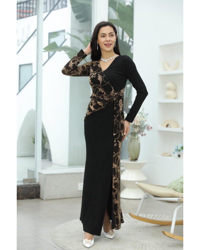 فستان لمعه بأكمام لونين الذهبي والملكي فستان لمعه بأكمام لونين الذهبي والملكي