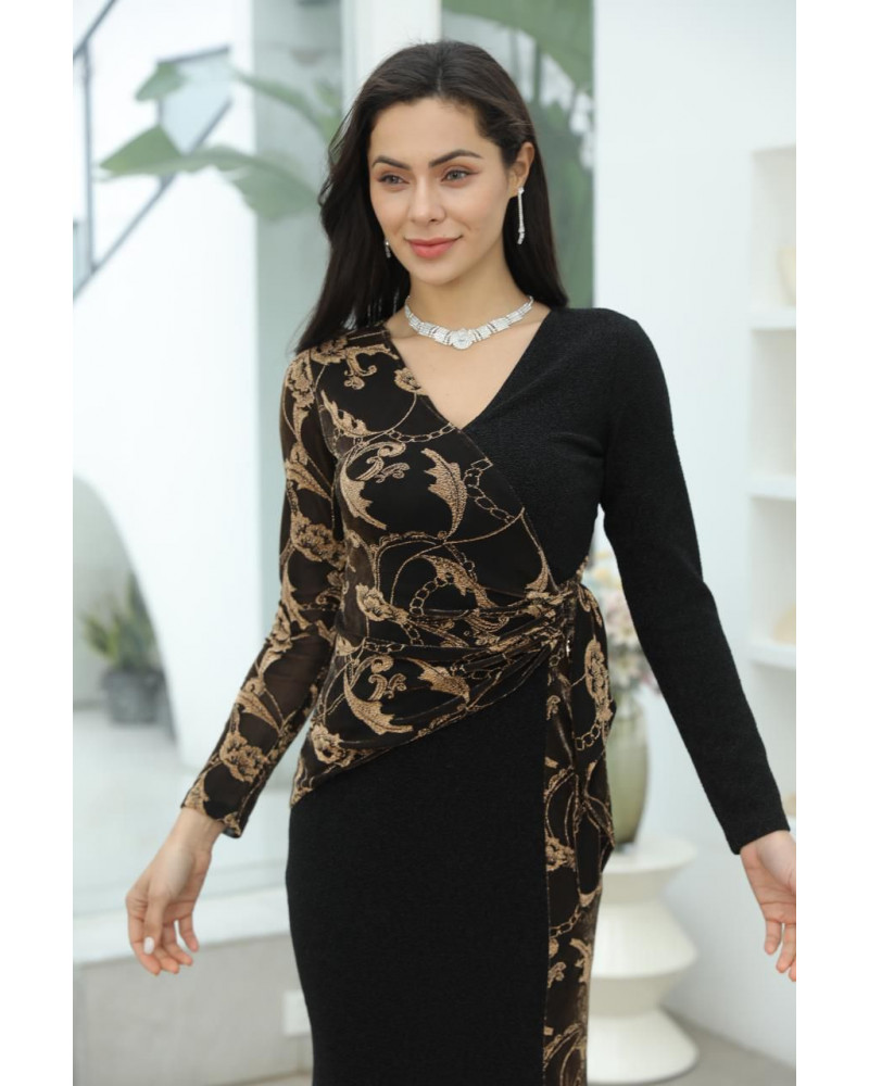 فستان لمعه بأكمام لونين الذهبي والملكي فستان لمعه بأكمام لونين الذهبي والملكي