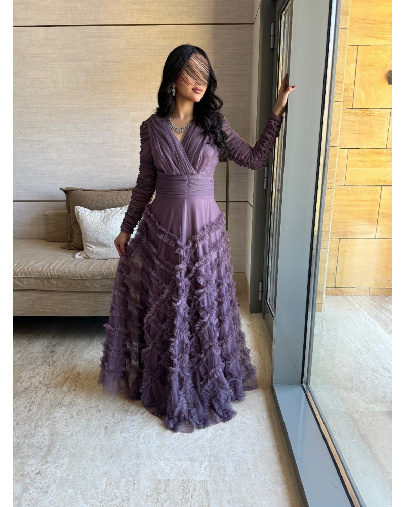 فستان سهره تل باللون الموف فستان سهره تل باللون الموف