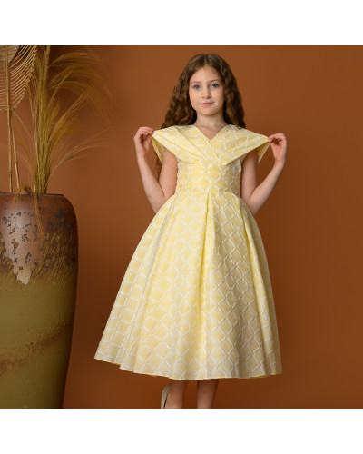 فستان أصفر بناتي أنيق بتصميم كلاسيكي - 734