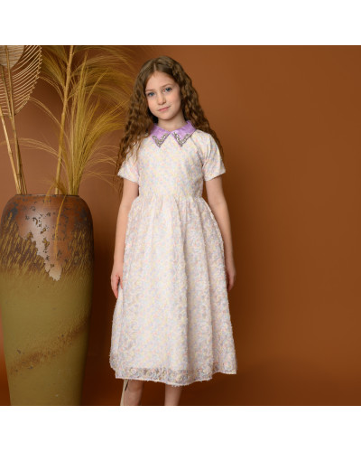 فستان بناتي فاخر بنقوش أنيقة وياقة مزينة - 777 فستان بناتي فاخر بنقوش أنيقة وياقة مزينة - 777