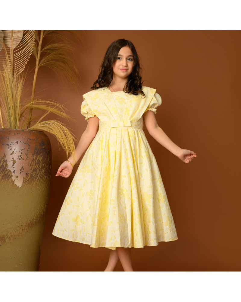 فستان بناتي أنيق بتصميم ناعم مع اكمام منفوشة - 691 فستان بناتي أنيق بتصميم ناعم مع اكمام منفوشة - 691