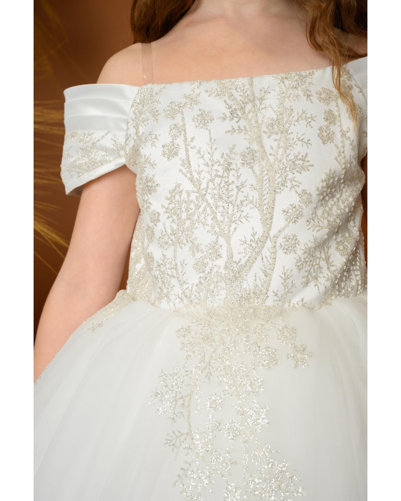 فستان بناتي سهرة أبيض بتصميم منفوش - M3607 فستان بناتي سهرة أبيض بتصميم منفوش - M3607