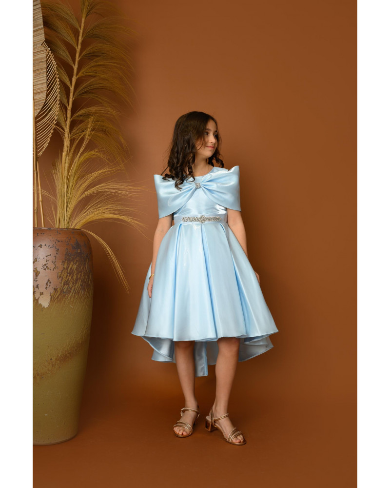 فستان سهرة بناتي مع فيونكة لبس على الكتف - M3481 فستان سهرة بناتي مع فيونكة لبس على الكتف - M3481