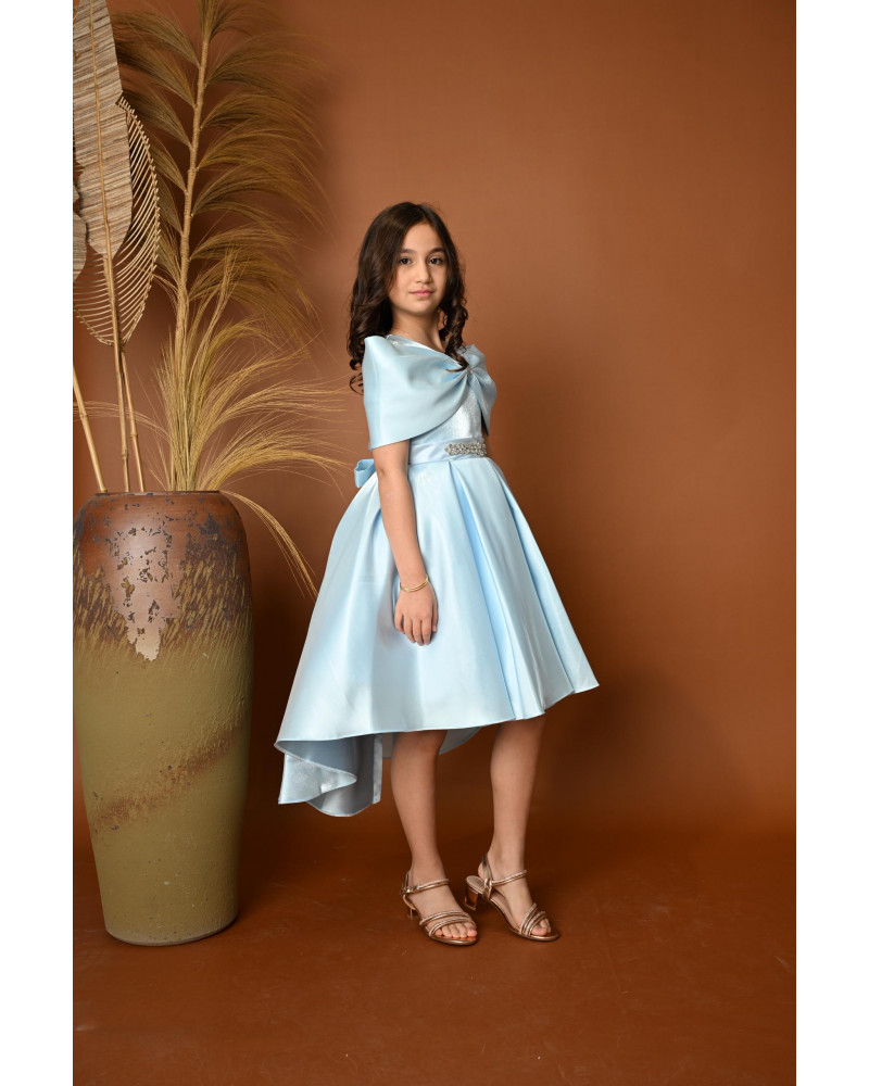 فستان سهرة بناتي مع فيونكة لبس على الكتف - M3481 فستان سهرة بناتي مع فيونكة لبس على الكتف - M3481