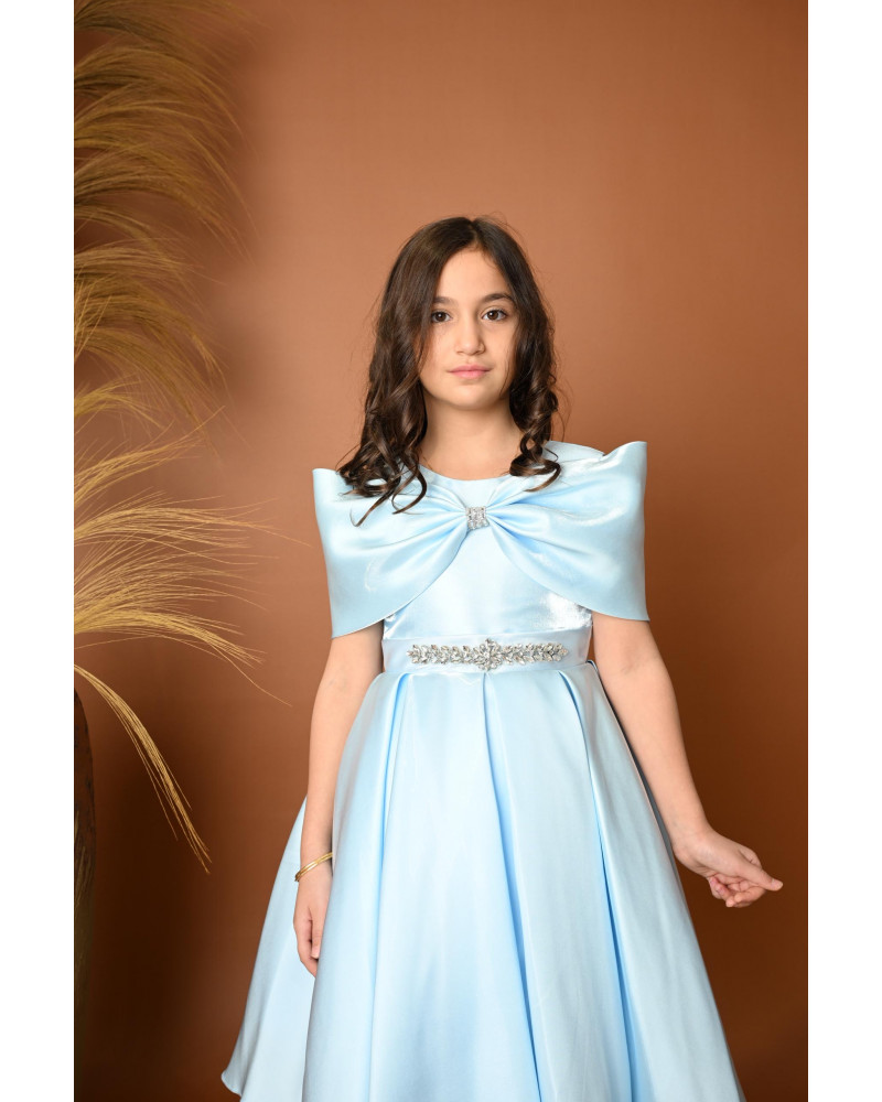 فستان سهرة بناتي مع فيونكة لبس على الكتف - M3481 فستان سهرة بناتي مع فيونكة لبس على الكتف - M3481