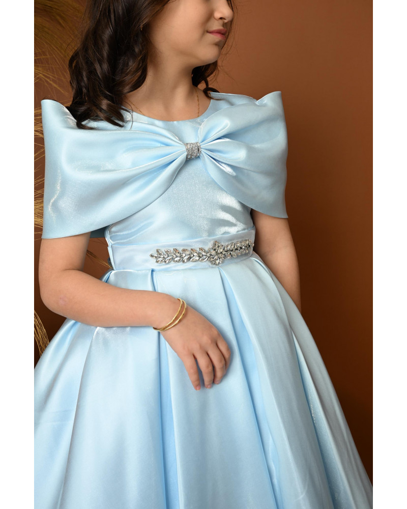 فستان سهرة بناتي مع فيونكة لبس على الكتف - M3481 فستان سهرة بناتي مع فيونكة لبس على الكتف - M3481