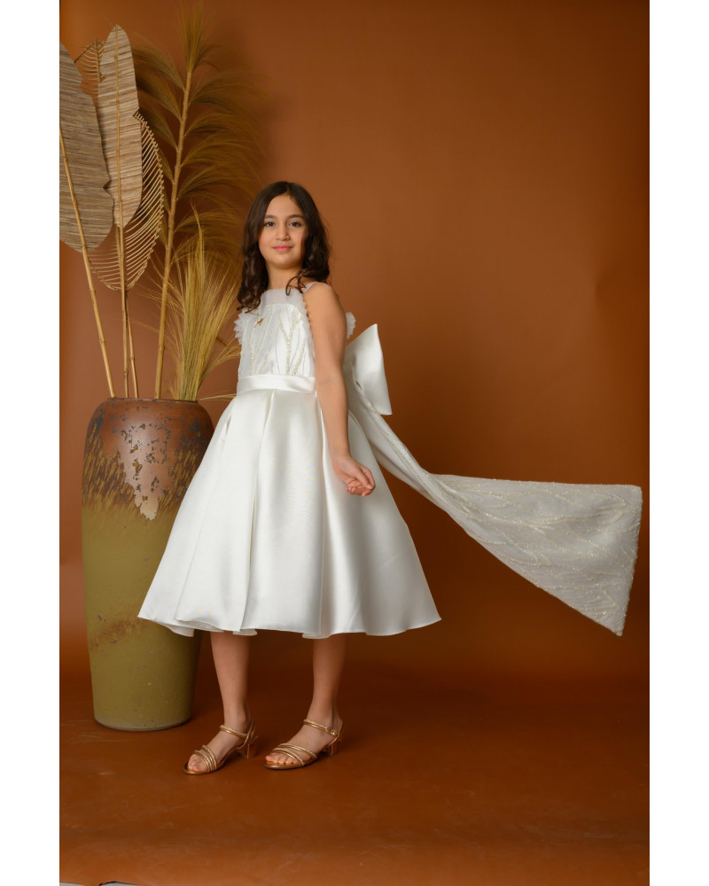 فستان بناتي سهرة بتصميم ذيل وتطريز ناعم - M3605