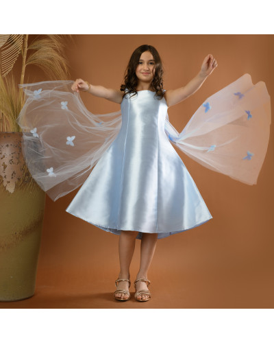 فستان بناتي سهرة لونين فراشات وذيل - M3565