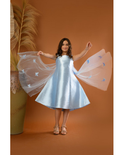 فستان بناتي سهرة لونين فراشات وذيل - M3565