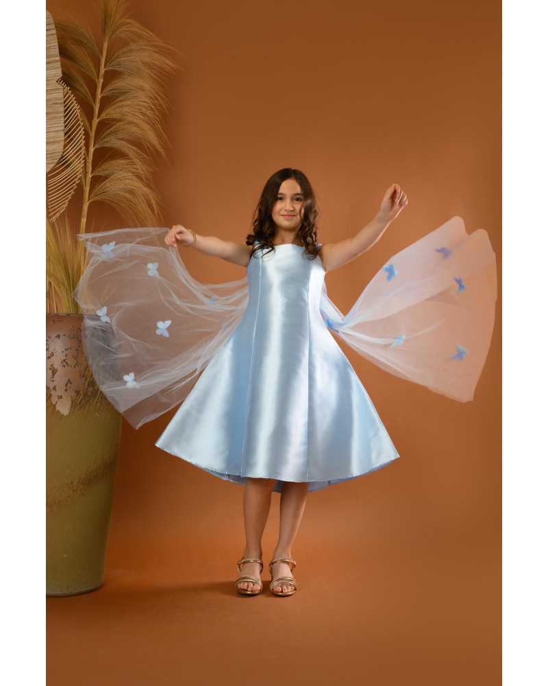 فستان بناتي سهرة لونين فراشات وذيل - M3565