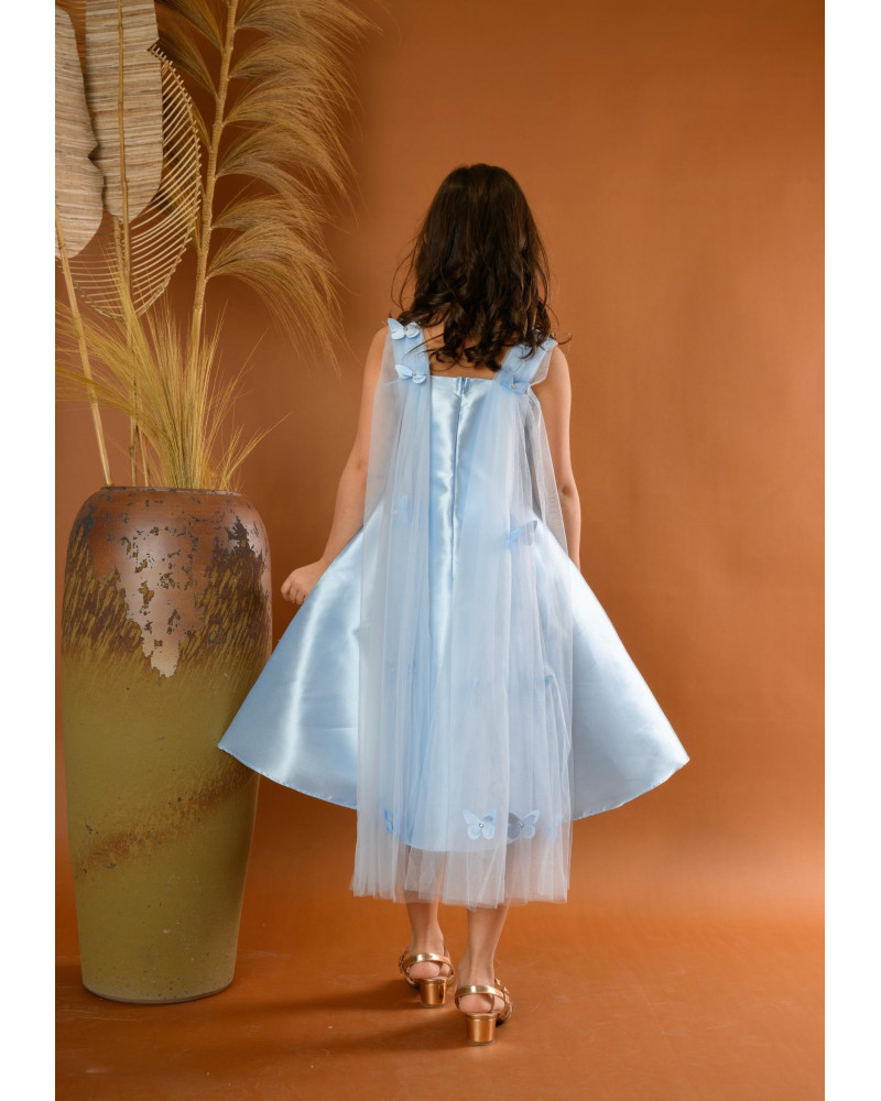 فستان بناتي سهرة لونين فراشات وذيل - M3565