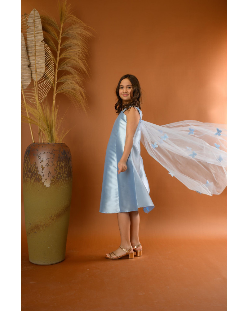 فستان بناتي سهرة لونين فراشات وذيل - M3565