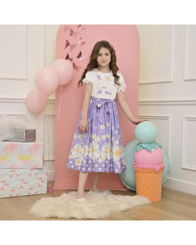 فستان بناتي زهرة عباد الشمس لونين - Mk23051b فستان بناتي زهرة عباد الشمس لونين - Mk23051b