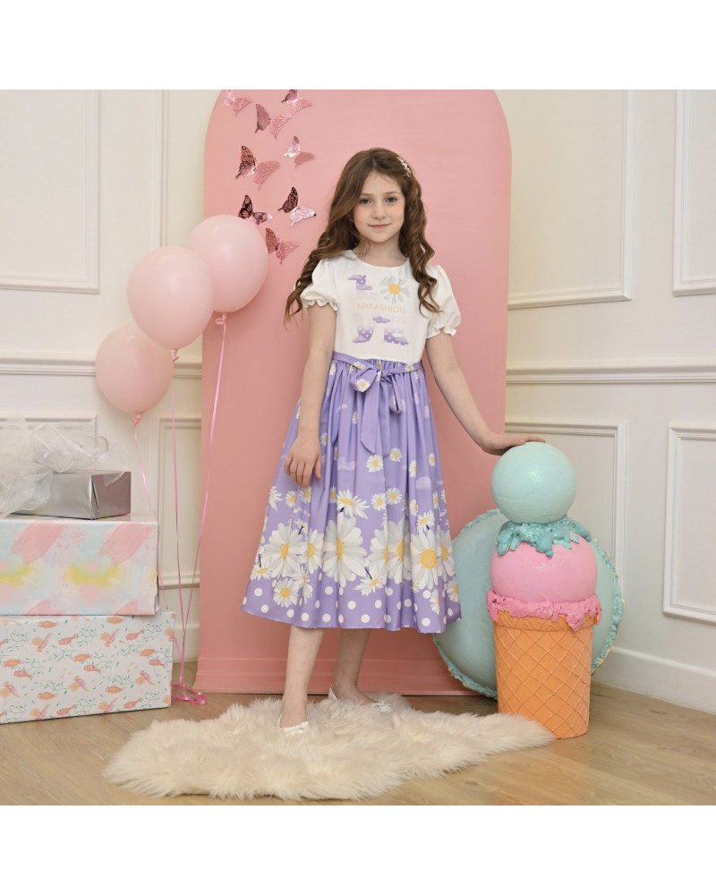 فستان بناتي زهرة عباد الشمس لونين - Mk23051b فستان بناتي زهرة عباد الشمس لونين - Mk23051b