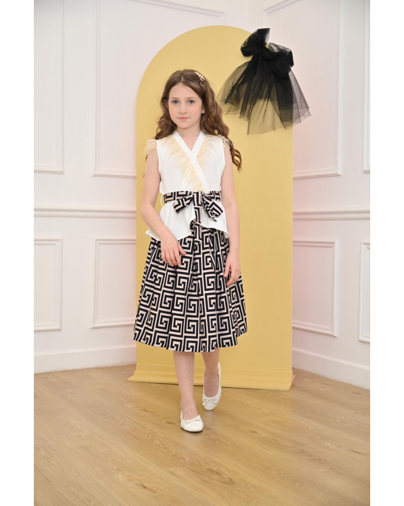 طقم تيور بلوزة ريش مع تنورة مبهجة - Mk23019 طقم تيور بلوزة ريش مع تنورة مبهجة - Mk23019