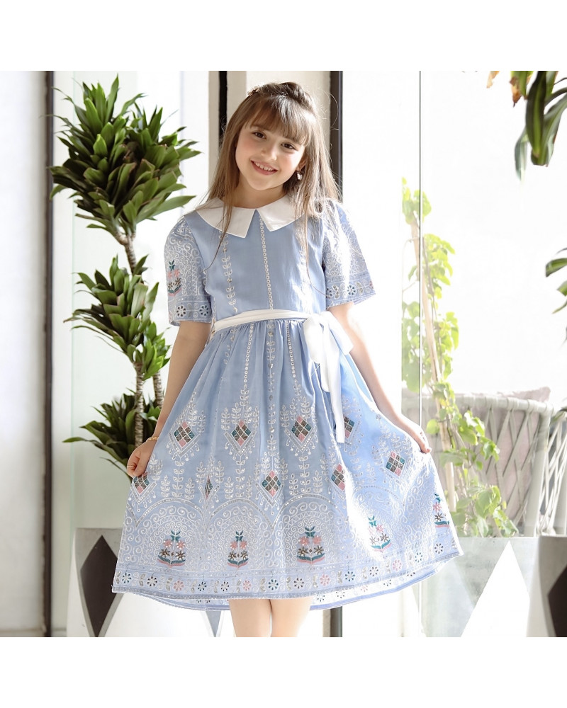 فستان بناتي بتطريز وحزام أنيق - Mk2501004 فستان بناتي بتطريز وحزام أنيق - Mk2501004