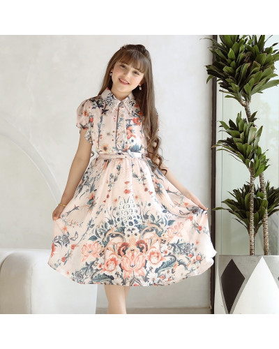 فستان بناتي بلمسات ساحرة مع ازرار وحزام - Mk2501007 فستان بناتي بلمسات ساحرة مع ازرار وحزام - Mk2501007