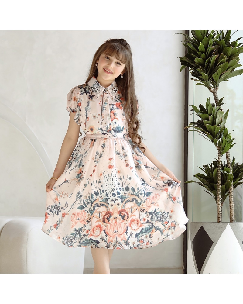 فستان بناتي بلمسات ساحرة مع ازرار وحزام - Mk2501007 فستان بناتي بلمسات ساحرة مع ازرار وحزام - Mk2501007