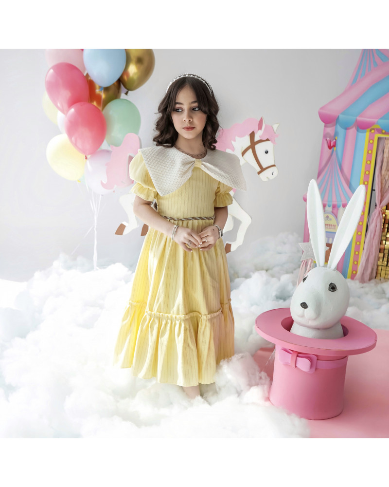 فستان بناتي الأصفر بتصميم أنيق ومفعم بالمرح - 928