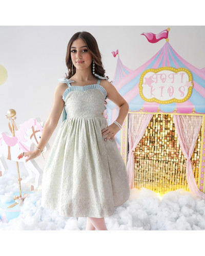 فستان بناتي جاكار بفيونكة من الخلف سيمفونية الصيف - M3636 فستان بناتي جاكار بفيونكة من الخلف سيمفونية الصيف - M3636