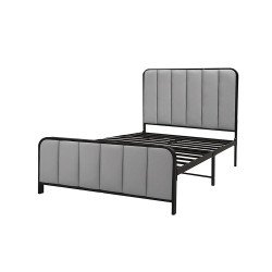 هيكل سرير معدني منجد رمادي 120x200 سم