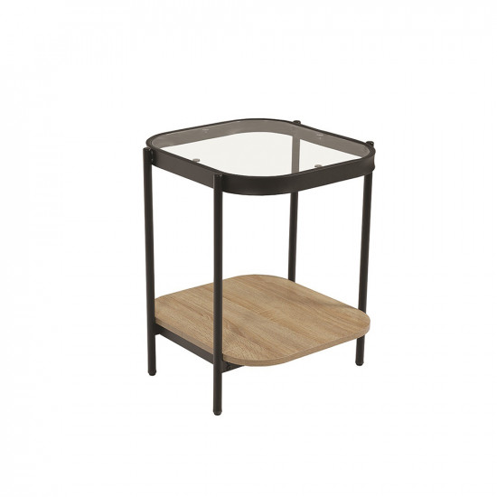 طاولة خدمة مفردة من الزجاج والخشب والمعدن لون خشبي