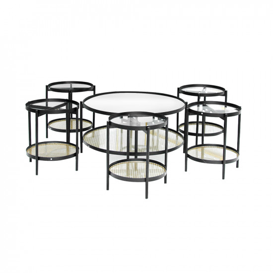 طقم طاولات خدمة 7 قطع من الزجاج والمعدن طقم طاولات خدمة 7 قطع من الزجاج والمعدن