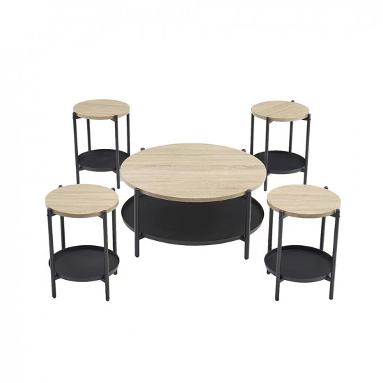 طقم طاولات خدمة 5 قطع من الخشب والمعدن 45 سم