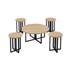 طقم طاولات خدمة 5 قطع من الخشب والمعدن خشبي 90 سم طقم طاولات خدمة 5 قطع من الخشب والمعدن خشبي 90 سم