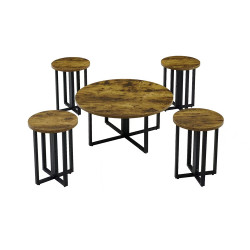 طقم طاولات خدمة 5 قطع من الخشب والمعدن لون بني طقم طاولات خدمة 5 قطع من الخشب والمعدن لون بني