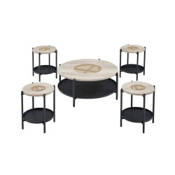 طقم طاولات خدمة 5 قطع من الخشب والمعدن خشبي / اسود 55*40 سم طقم طاولات خدمة 5 قطع من الخشب والمعدن خشبي / اسود 55*40 سم