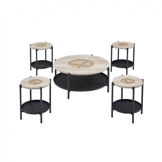 طقم طاولات خدمة 5 قطع من الخشب والمعدن خشبي / اسود 55*40 سم