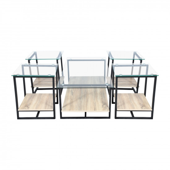 طقم طاولات خدمة 5 قطع من الزجاج والخشب والمعدن بني فاتح طقم طاولات خدمة 5 قطع من الزجاج والخشب والمعدن بني فاتح