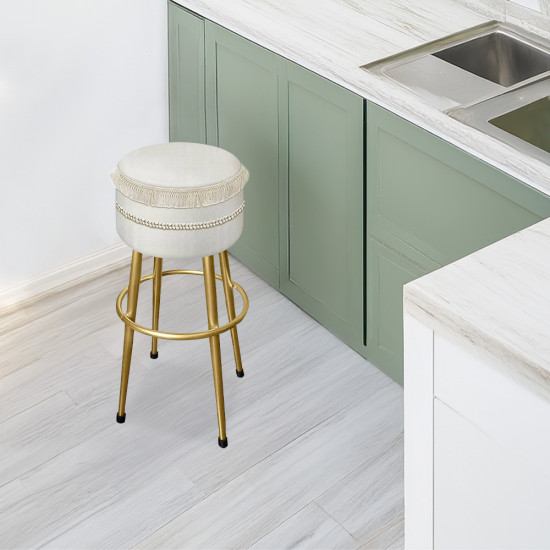 كرسي بار قماش ابيض × ذهبي