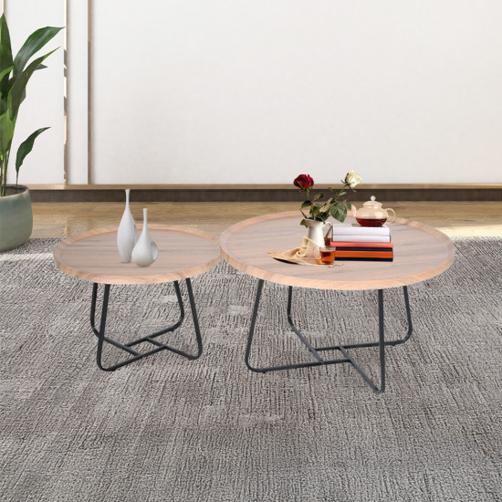 طقم طاولات خدمة 2 قطعة خشب لون خشبي