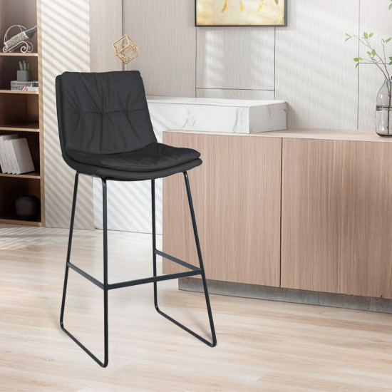 كرسي بار جلد ومعدن أسود 105 سم