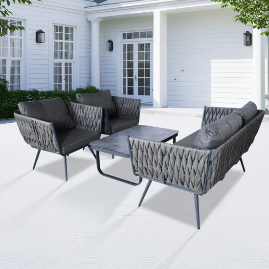 جلسة حديقة 4 مقاعد رمادي غامق جلسة حديقة 4 مقاعد رمادي غامق