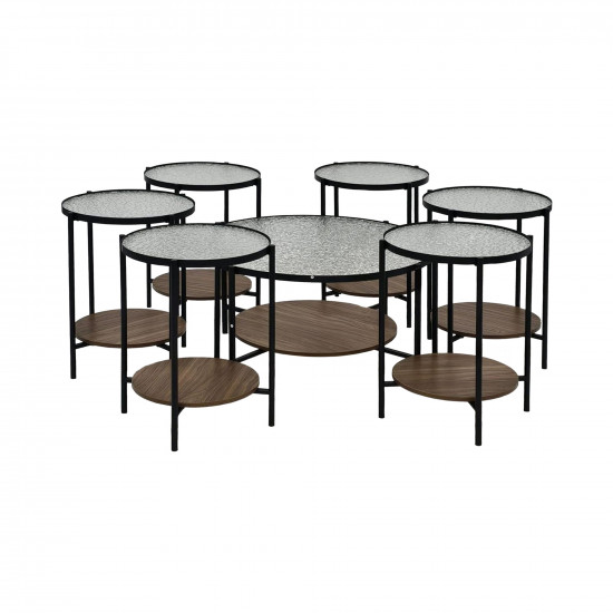 طقم طاولات خدمة 7 قطع من الزجاج والخشب طقم طاولات خدمة 7 قطع من الزجاج والخشب