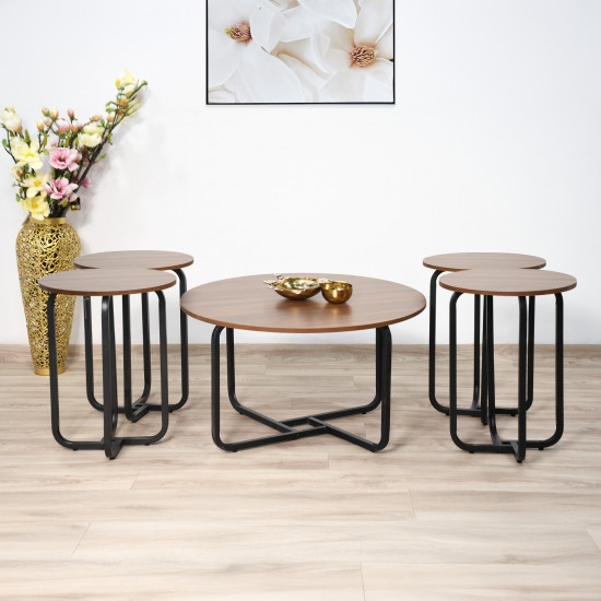طقم طاولات خدمة 5 قطع من الخشب والمعدن بني طقم طاولات خدمة 5 قطع من الخشب والمعدن بني