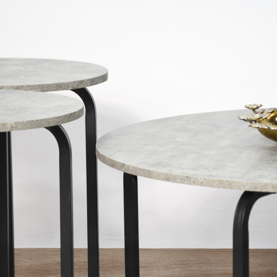 طقم طاولات خدمة 5 قطع من الخشب والمعدن رمادي طقم طاولات خدمة 5 قطع من الخشب والمعدن رمادي