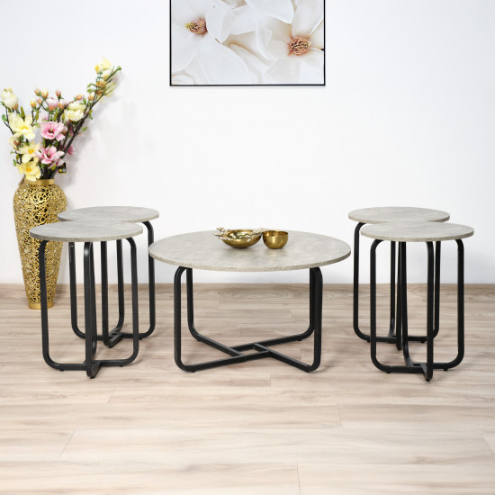 طقم طاولات خدمة 5 قطع من الخشب والمعدن رمادي طقم طاولات خدمة 5 قطع من الخشب والمعدن رمادي