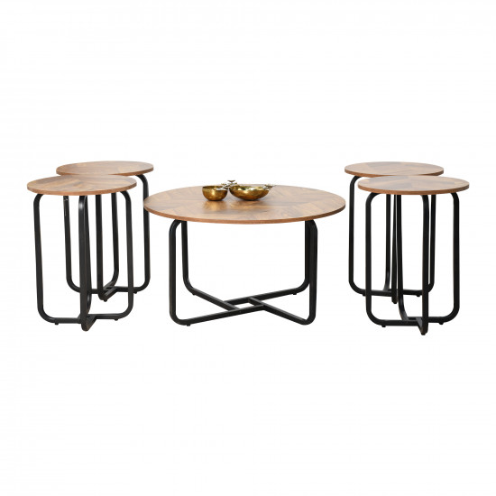 طقم طاولات خدمة 5 قطع من الخشب والمعدن