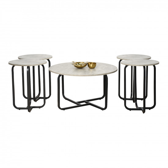 طقم طاولات خدمة 5 قطع من الخشب والمعدن رمادي طقم طاولات خدمة 5 قطع من الخشب والمعدن رمادي