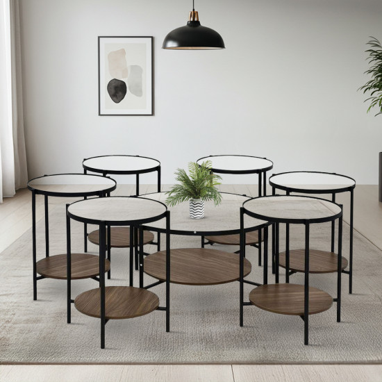 طقم طاولات خدمة 7 قطع من الزجاج والخشب طقم طاولات خدمة 7 قطع من الزجاج والخشب