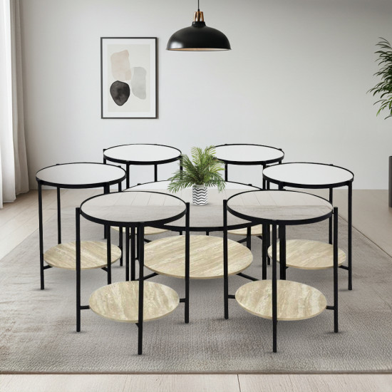 طقم طاولات خدمة 7 قطع من الزجاج والخشب طقم طاولات خدمة 7 قطع من الزجاج والخشب